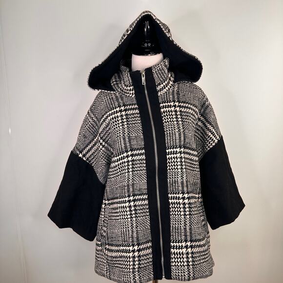 Fate Black & White Houndstooth Zip Up Hooded Jacket Size One Size - Picture 2 of 10
